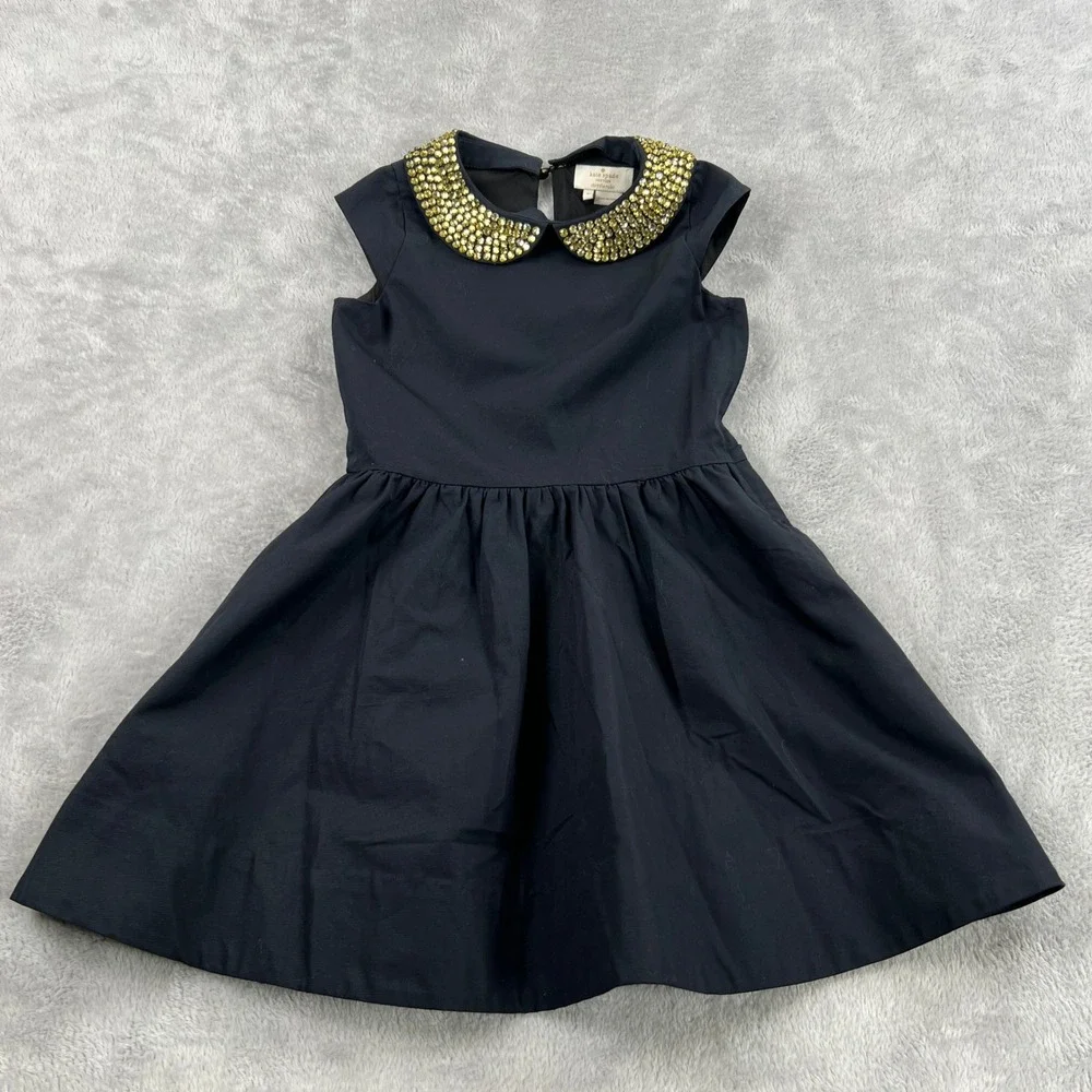 Kate Spade Embellished Collar Fit & Flare Dress 7 Black Girls Party Preppy